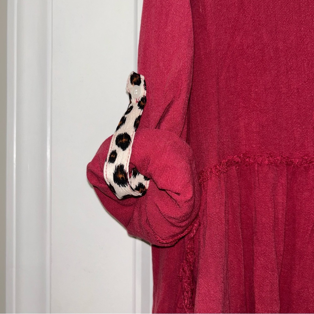 Umgee Pink Tunic with Leopard Accents Women’s Medium - Picture 4 of 8